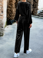 Load image into Gallery viewer, Women's Striped Velvet Long Sleeve Crop Top and Wide Leg Two-piece Set HWWX62YZAR