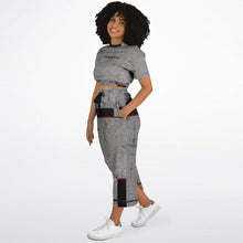 Load image into Gallery viewer, Fashion Cropped Short Sleeve Sweatshirt and Long Pocket Skirt Set – AOP