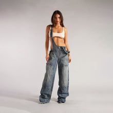 Load image into Gallery viewer, European and American zipper denim overalls women's autumn style loose casual pocket wide leg pants for women