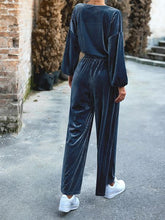 Load image into Gallery viewer, Women's Striped Velvet Long Sleeve Crop Top and Wide Leg Two-piece Set HWWX62YZAR