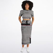Load image into Gallery viewer, Fashion Cropped Short Sleeve Sweatshirt and Long Pocket Skirt Set – AOP