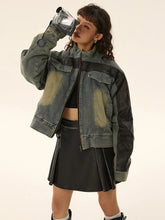 Load image into Gallery viewer, Fashion Women's Thickened Cotton Denim Coat Contrast Color Zipper Short Loose Y2k Parkas Jackets Winter