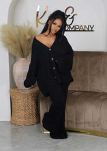 Load image into Gallery viewer, Solid color V-neck breasted cardigan wide leg pants sweater set