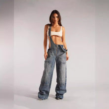 Load image into Gallery viewer, European and American zipper denim overalls women's autumn style loose casual pocket wide leg pants for women