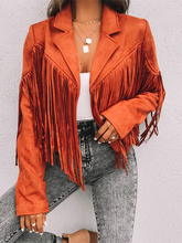 Load image into Gallery viewer, Solid Color Temperament Lapel Tassel Cropped Jacket HW5Z3AMTBU