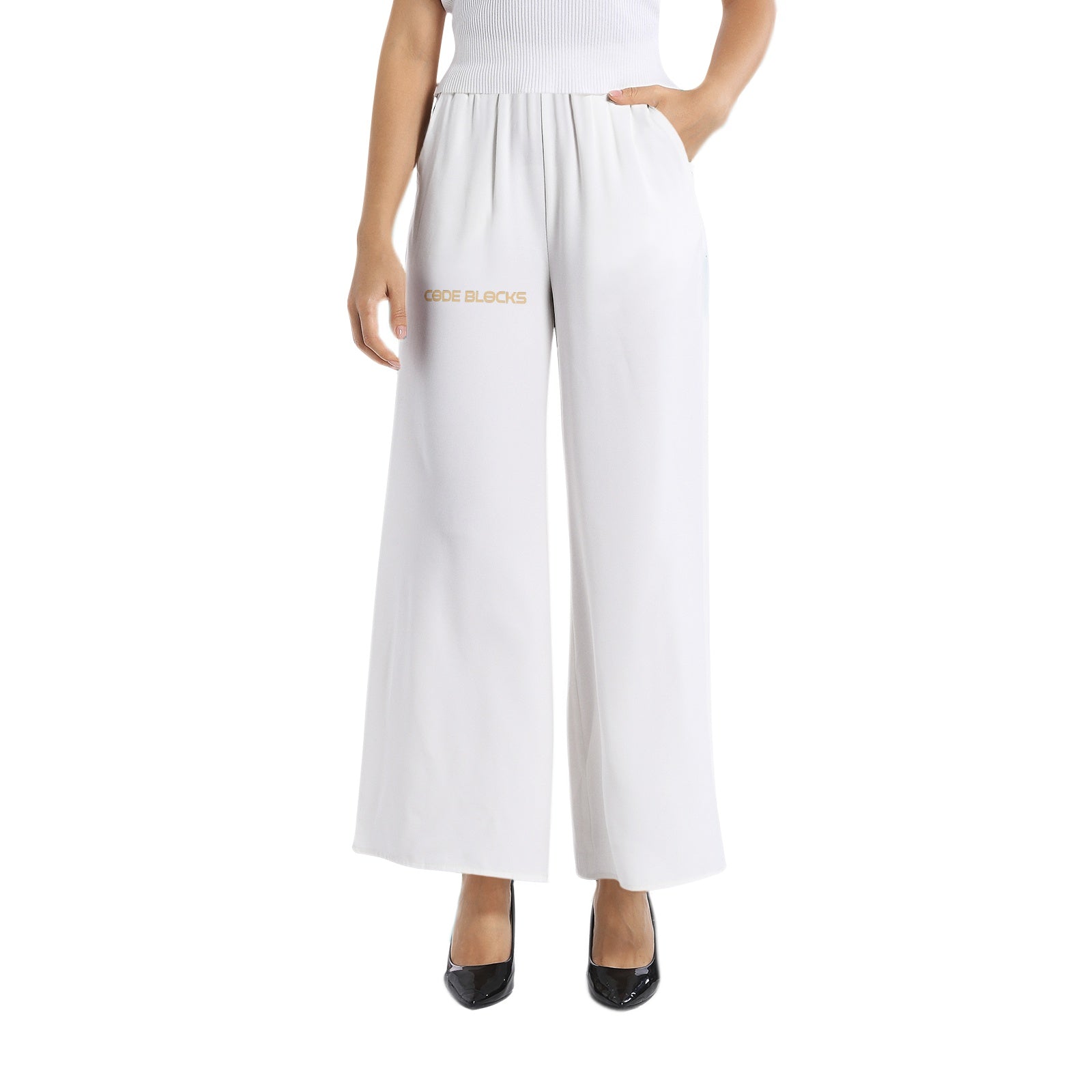 Half Elastic Waist Wide Leg Pants