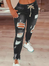 Load image into Gallery viewer, High-waisted ripped drawstring denim jeans HCZ7XKL8FK