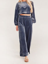 Load image into Gallery viewer, Women's Striped Velvet Long Sleeve Crop Top and Wide Leg Two-piece Set HWWX62YZAR