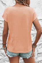 Load image into Gallery viewer, Decorative Button Round Neck Short Sleeve Blouse