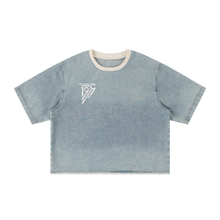 Load image into Gallery viewer, Unisex Vintage Wash Boxy Raw Hem Denim T-Shirt