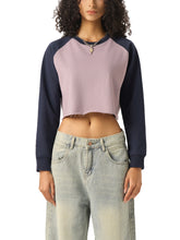 Load image into Gallery viewer, Raw-Hem Color-Block Raglan Crop Sweatshirt