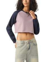 Load image into Gallery viewer, Raw-Hem Color-Block Raglan Crop Sweatshirt