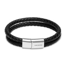 Load image into Gallery viewer, Engravable Sterling Silver Rectangle Black Leather Bracelet