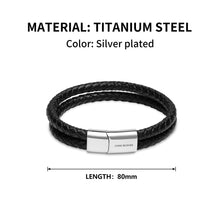 Load image into Gallery viewer, Engravable Sterling Silver Rectangle Black Leather Bracelet