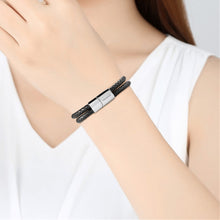 Load image into Gallery viewer, Engravable Sterling Silver Rectangle Black Leather Bracelet