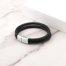 Load image into Gallery viewer, Engravable Sterling Silver Rectangle Black Leather Bracelet