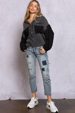 Load image into Gallery viewer, POL Oversize Contrast Long Sleeve Half Button Blouse