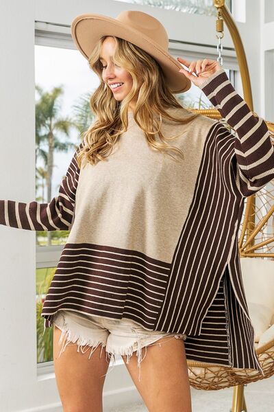 BiBi Striped Open Knit Sweater Top with Front Braided Detail main image 1