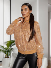 Load image into Gallery viewer, Sequin Zip Up Long Sleeve Jacket