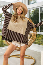 Load image into Gallery viewer, BiBi Striped Contrast Long Sleeve Slit Top