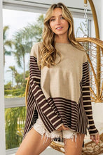 Load image into Gallery viewer, BiBi Striped Contrast Long Sleeve Slit Top