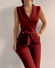 Load image into Gallery viewer, Button up V-neck sleeveless slim fit jumpsuit

