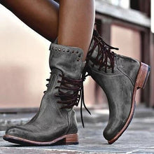 Load image into Gallery viewer, PU Coarse Low Heel Round Head Short Hair Short Sleeve Casual Style Fashion Martin Boots
