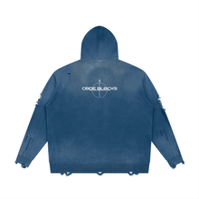 Load image into Gallery viewer, Unisex Distressed Full Zip Sweater
