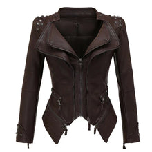 Load image into Gallery viewer, Tailed slim fit waist versatile jacket motorcycle willow nail leather jacket
