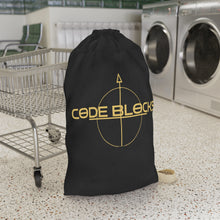 Load image into Gallery viewer, Code Blocks Gold Logo Laundry Bag — Tech Gamer Drawstring Bag
