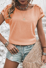 Load image into Gallery viewer, Decorative Button Round Neck Short Sleeve Blouse
