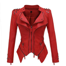 Load image into Gallery viewer, Tailed slim fit waist versatile jacket motorcycle willow nail leather jacket
