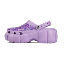 Load image into Gallery viewer, Womens Purple EVA Sole Bling Clogs with Custom Name Logo
