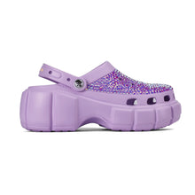 Load image into Gallery viewer, Womens Purple EVA Sole Bling Clogs with Custom Name Logo
