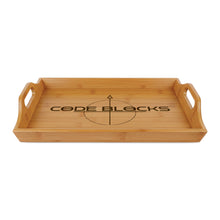 Load image into Gallery viewer, Engraved Bamboo Serving Tray — 'CODE BLOCKS' Tech Logo Decorative Serving Platter
