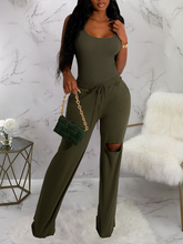 Load image into Gallery viewer, Scoop Neck Racerback Bodysuit and Distressed Wide Leg Pant. 2pc set HWF57Y2SD3
