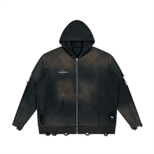 Load image into Gallery viewer, Unisex Distressed Full Zip Sweater
