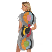 Load image into Gallery viewer, All-Over Print Women's Stand-up Collar Casual Dress With Belt
