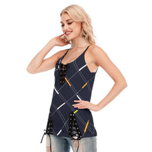 Load image into Gallery viewer, All-Over Print Women's V-neck Eyelet Lace-up Cami Dress
