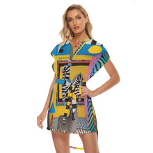 Load image into Gallery viewer, All-Over Print Women's Stand-up Collar Casual Dress With Belt
