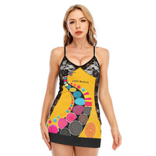 Load image into Gallery viewer, All-Over Print Women's Black Lace Cami Dress
