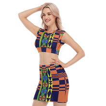 Load image into Gallery viewer, All-Over Print Women's Collarless V Collar Vest Skirt Suit
