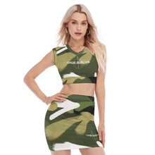 Load image into Gallery viewer, All-Over Print Women's Collarless V Collar Vest Skirt Suit
