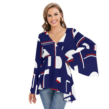 Load image into Gallery viewer, All-Over Print Women's V-neck Blouse With Flared Sleeves
