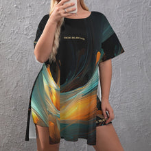 Load image into Gallery viewer, All-Over Print Women's Drop-Shoulder T-Shirt with Side Split and Shorts (Plus Size)
