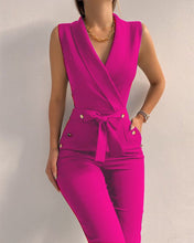 Load image into Gallery viewer, Button up V-neck sleeveless slim fit jumpsuit
