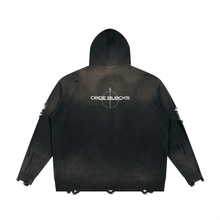 Load image into Gallery viewer, Unisex Distressed Full Zip Sweater
