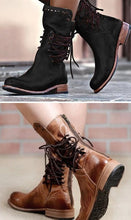 Load image into Gallery viewer, PU Coarse Low Heel Round Head Short Hair Short Sleeve Casual Style Fashion Martin Boots
