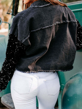Load image into Gallery viewer, Casual Sequin Splicing Worn Denim Jacket HW5ZLXKWPF
