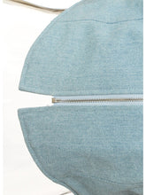 Load image into Gallery viewer, Loose Fit Leather Color-block Denim Blue Jacket New Stand Collar Long Sleeve Women Coat Fashion Spring Autumn
